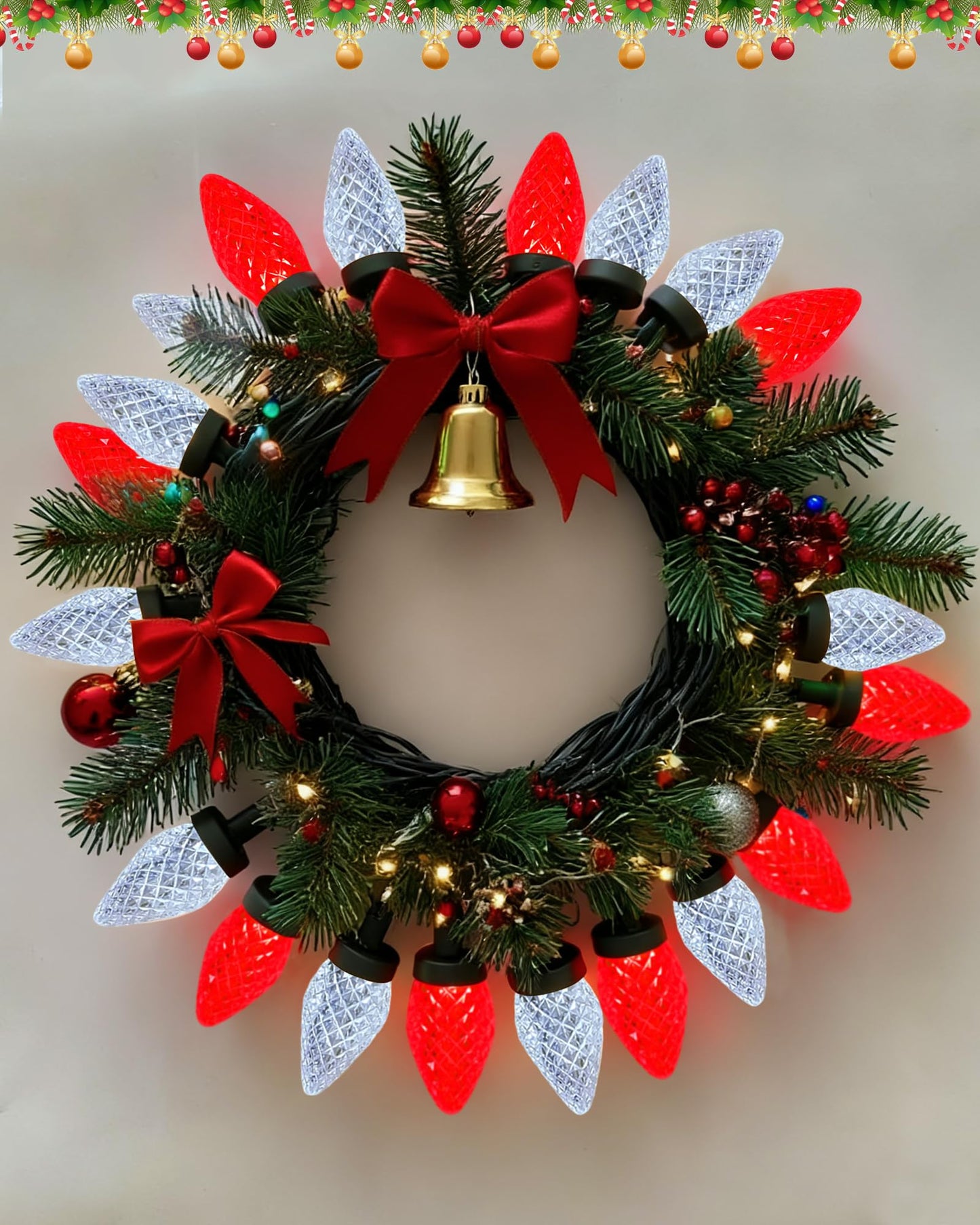 C9 Red White Christmas Lights Outdoor, 25Ft LED Strawberry Xmas Light 25 LED Shatterproof Bulb Lights, Plug in C9 Christmas String Light Connectable for Outside Indoor Home Porch Tree Xmas Decor