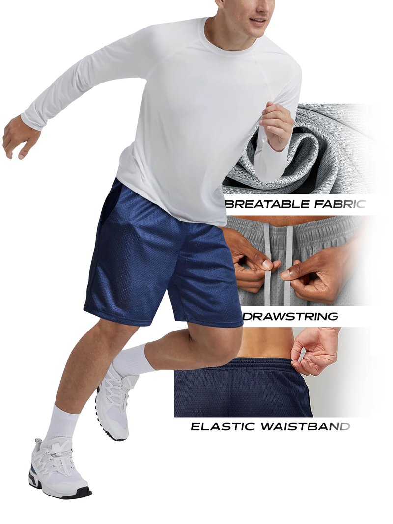 Hat and Beyond Mens Lightweight Basic Mesh Solid Basketball Jersey Workout Fitness Gym Shorts (Medium, 1ihb01_Black)