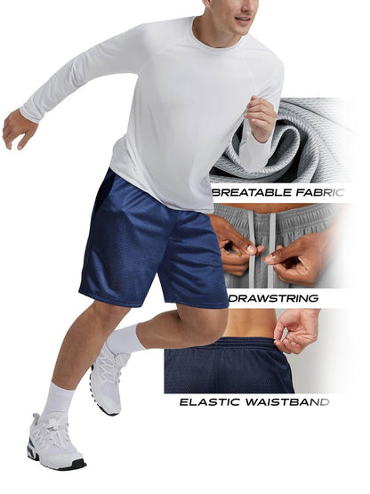 Hat and Beyond Mens Lightweight Basic Mesh Solid Basketball Jersey Workout Fitness Gym Shorts (Medium, 1ihb01_Black)
