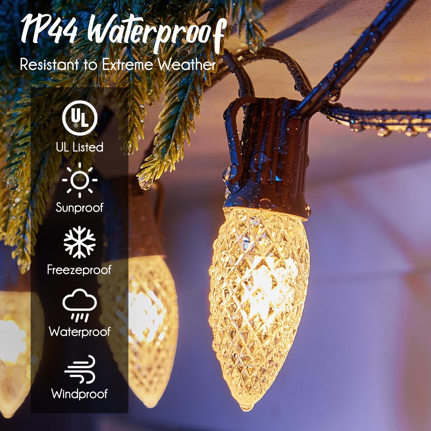 C9 Light Strand, 100 FT Outdoor String Lights Christmas Stringer with 100 Sockets for Christmas Decor Patio, E17 Light Socket, 12 Spacing, Brown Wire