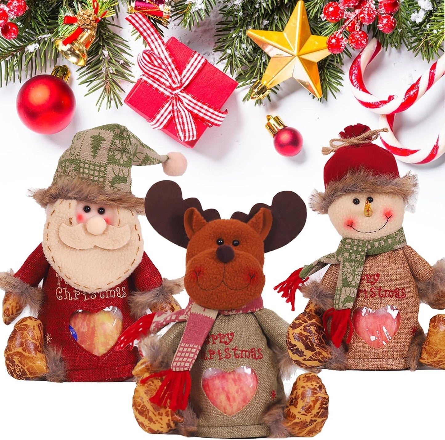 RUIQLXHANG 3 Pcs Christmas Gift Bags Zipper Design, 2026 New 3D Doll Decoration Gift Bag, Santa Snowman Doll Storage Gift Bag for Christmas Party and Festival