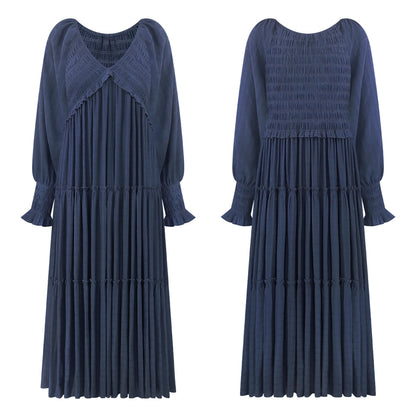 R.Vivimos Maxi Dress for Women Long Sleeve V Neck Empire Waist Layered Ruffle Boho Casual Flowy Long Dresses