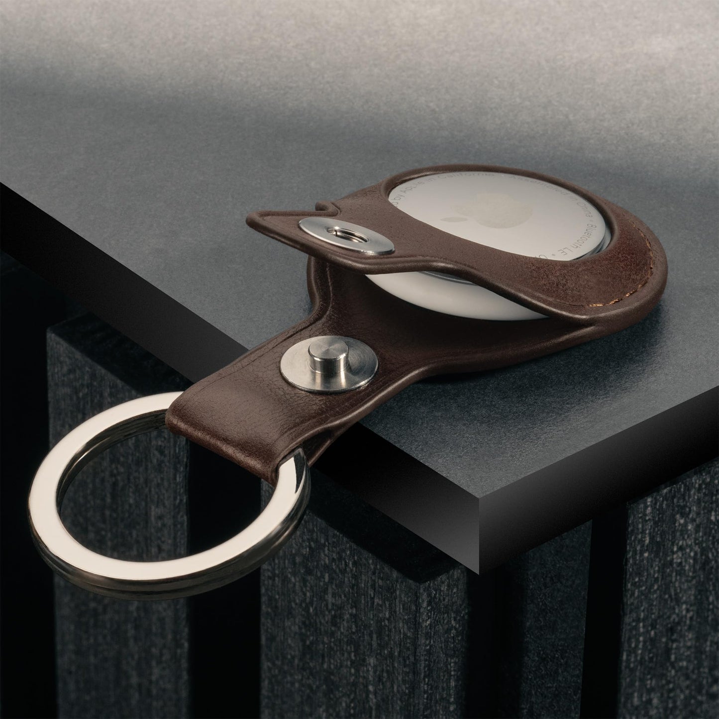 TORRO Leather Keyring/Keychain Compatible with AirTag – Premium Leather Key Holder with Brushed Metal Ring (Dark Brown)