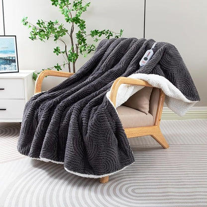 Heated Throw Blanket Electric - 50"x60" Cozy Soft Jacquard Heating Blanket with 4 Heat Levels & 4 Hours Auto-Off, Electric Throw with Overheating Protection, Warm Gifts, Grey