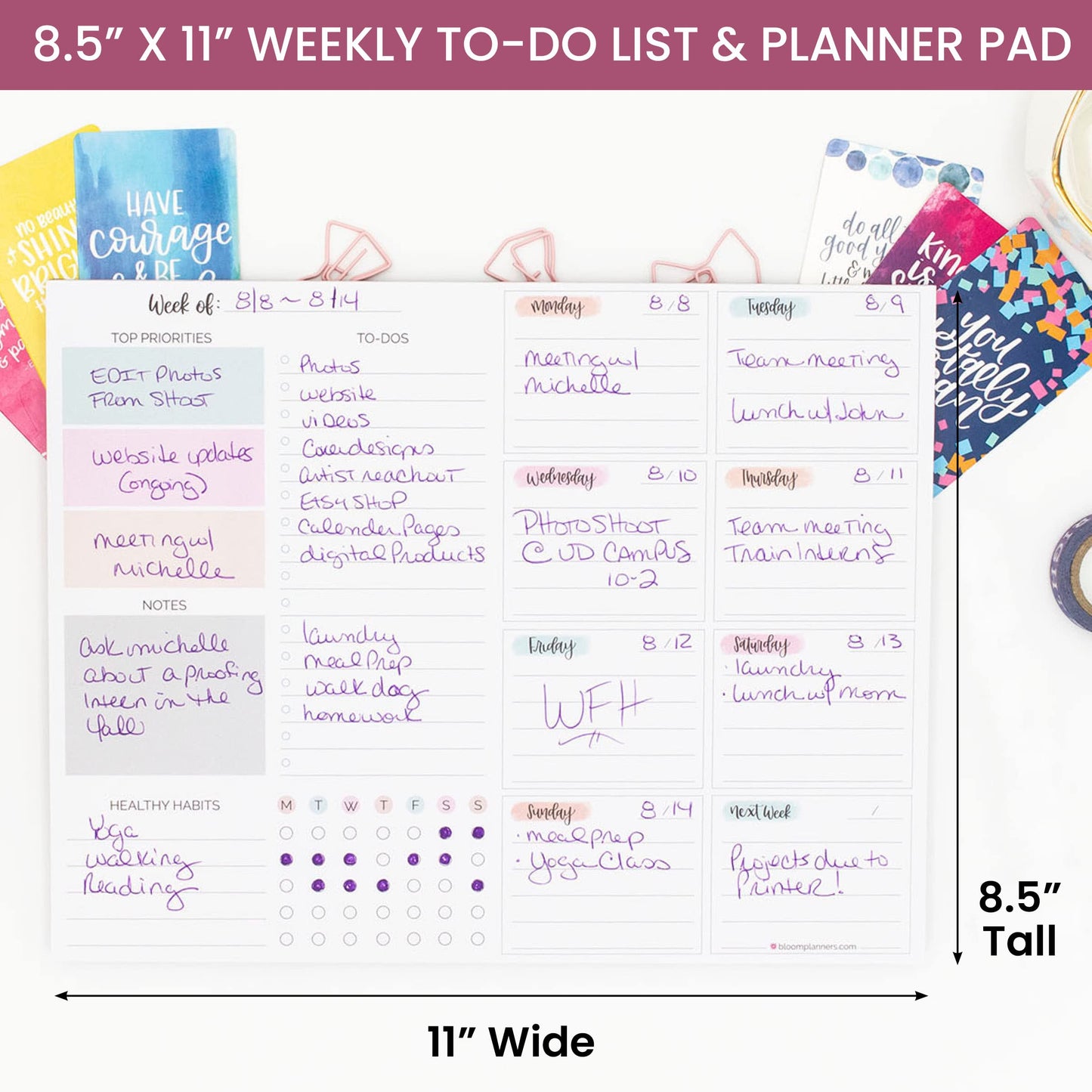 bloom daily planners Horizontal Weekly To Do List Notepad with 60 Undated Sheets - Weekly Desk Planner or Chore Pad with Priorities & Habit Tracker - 8.5” x 11” - Pastel