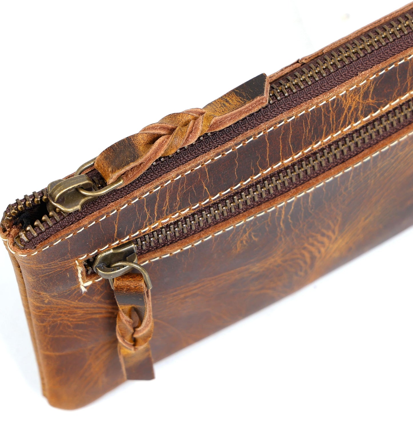 LEATHER TOWN Leather Pencil Case Pouch 8" x 4" - Leather Pen Case with Zipper (Antique Brown)