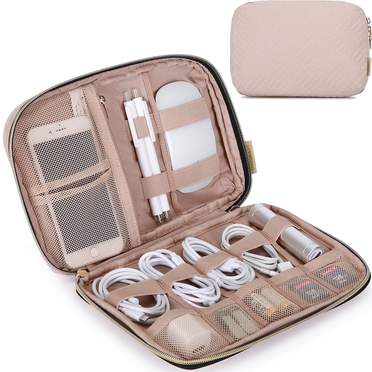BAGSMART Large Electronics Organizer Travel Case, Travel Essentials, Cord Organizer Travel Cable Organizer Bag, Travel Accessories for Women, Pink