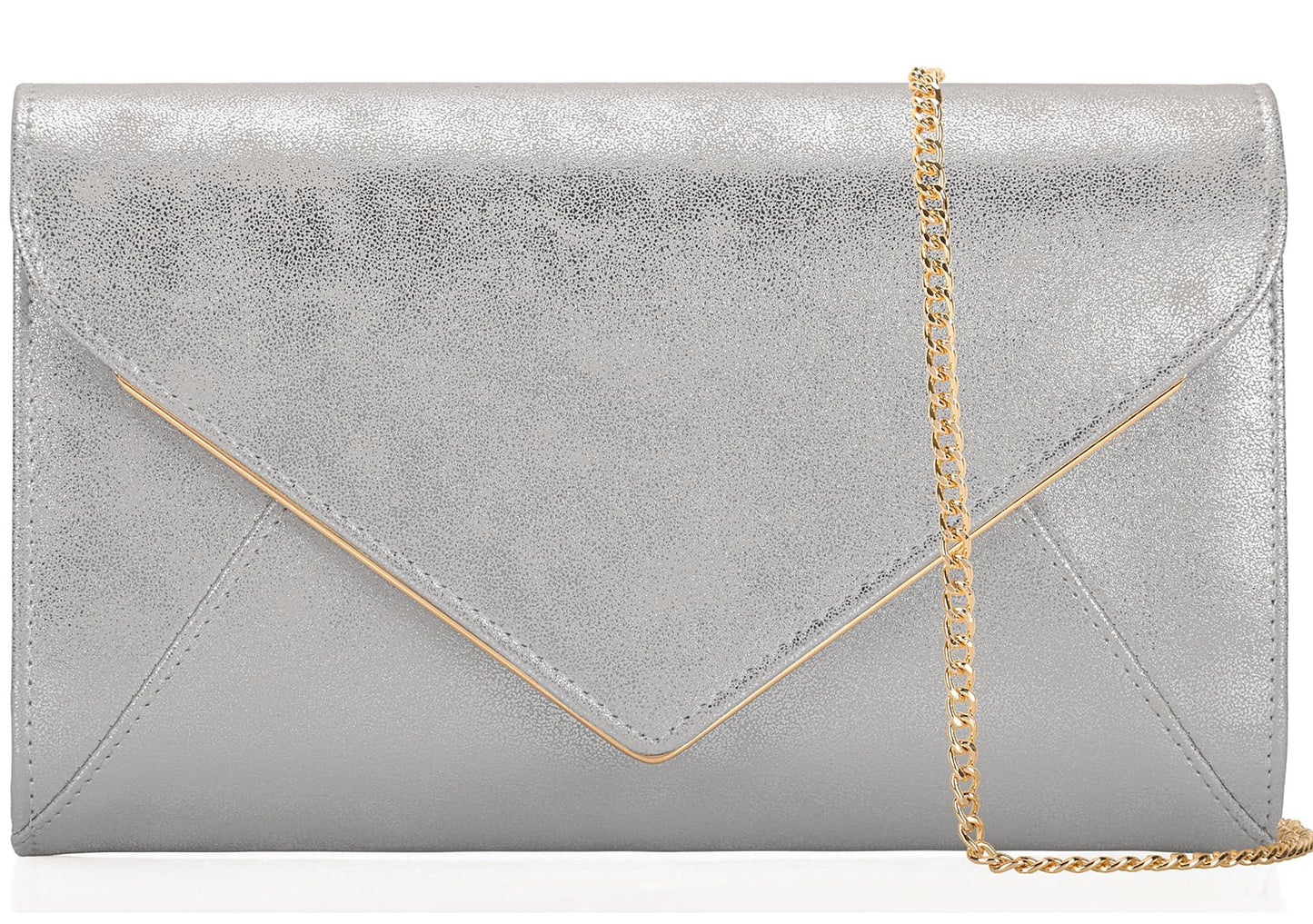MOJISOLO PU Leather Clutch Purses Women Evening Envelope Handbag Prom Wedding Party Foldover Bag Silver
