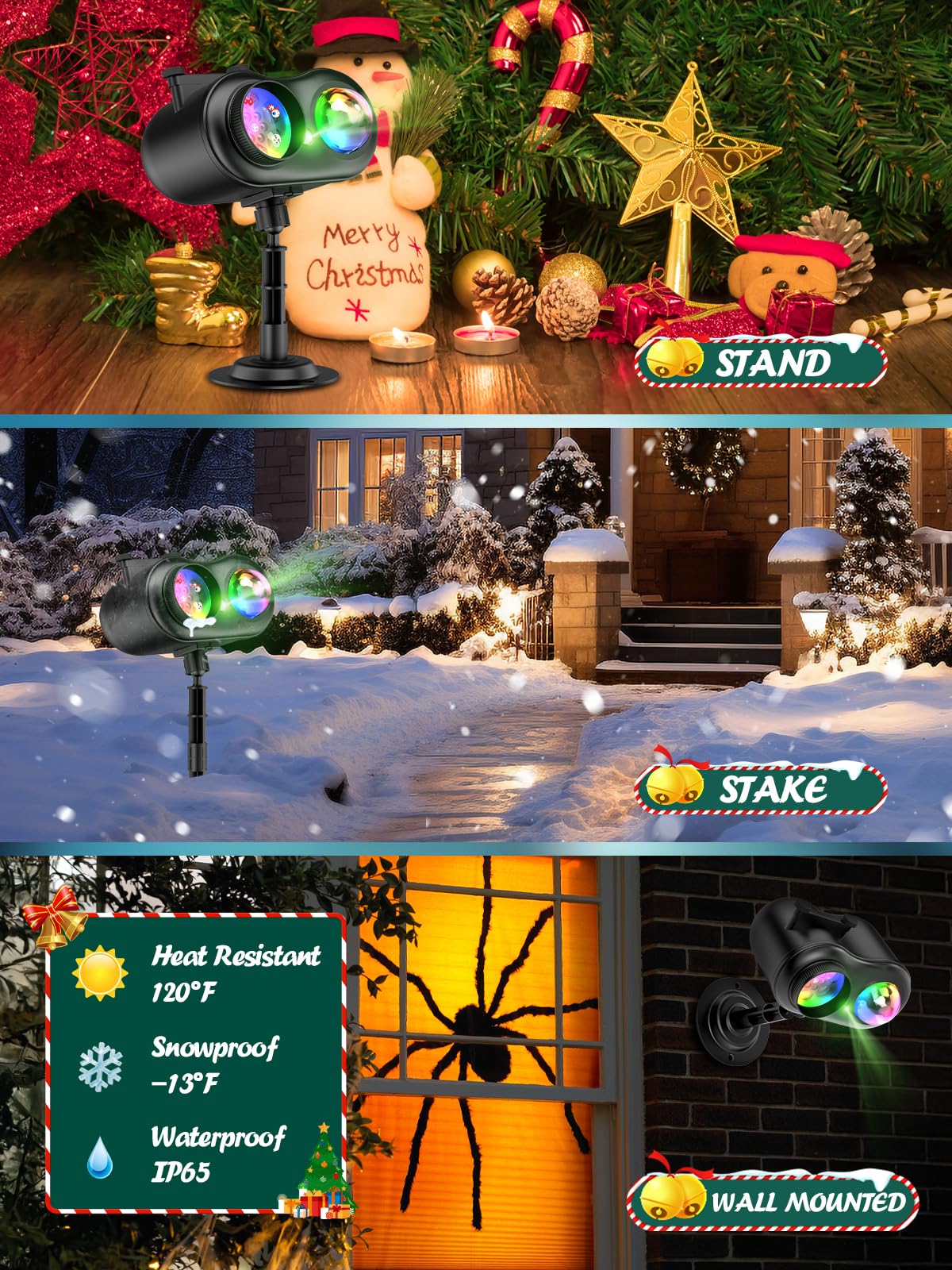 3-in-1 Christmas Projector Lights Outdoor, Anysun Brighter 80 HD Patterns Christmas Decor, 8-Pattern Ocean Wave Snowflake Starry Lights Show Christmas Projector Waterproof with Timer for House Party