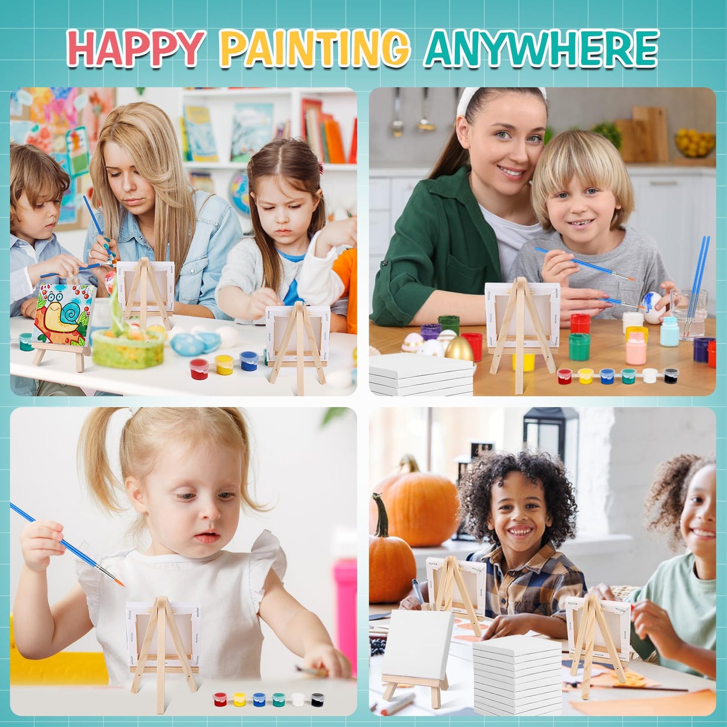 ESRICH 20 Set Mini Canvas Painting Kit, Minis Acrylic Paint Set, Valentines Day Gifts,4*4in Stretched Canvas with Easel, Acrylic Paints,Brushes,Palette,Mini Easel Canvas for Kids Adults Painting Party