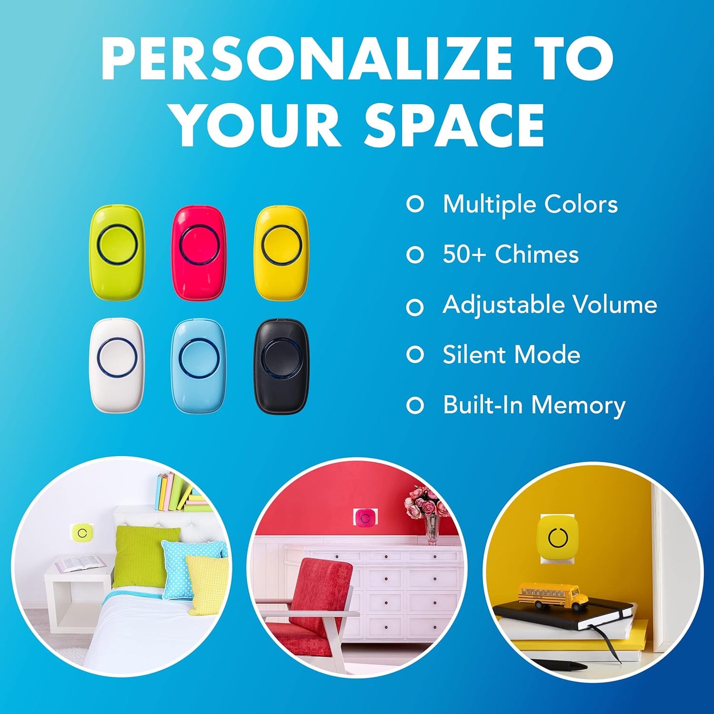 SadoTech Wireless Doorbells for Home, Apartments, Businesses, Classrooms, etc. - 1 Door Bell Ringer & 1 Plug-In Chime Receiver, Battery Operated, Easy-to-Use, Wireless Doorbell w/LED Flash, Black