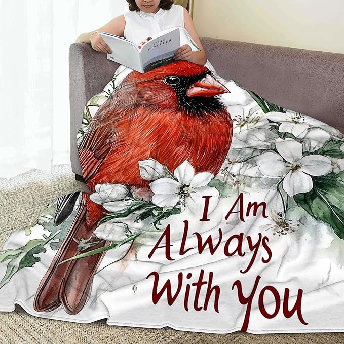 Throw Blanket, Red Cardinal Throw Blankets for Adult Kids Boys Girls, Flowers Decor Gifts for Home Bed Couch 50x60 Inches