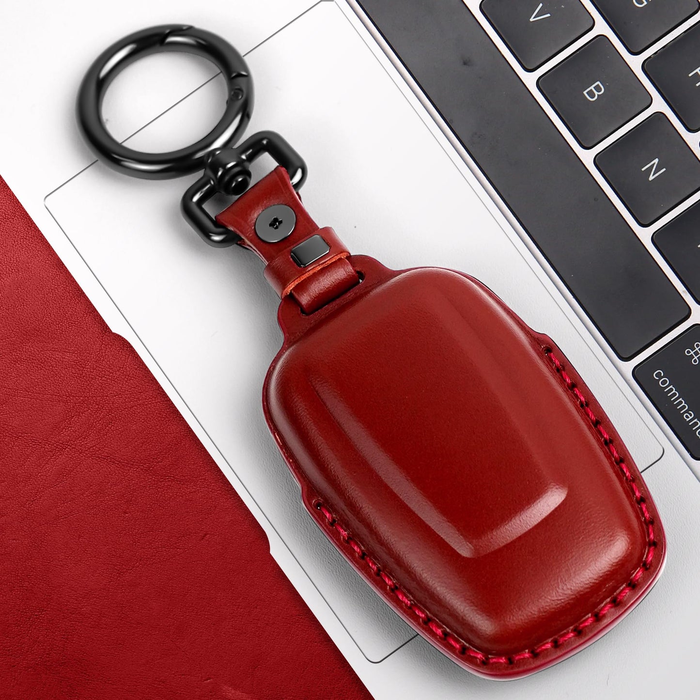 Tukellen for Toyota Key Fob Cover Genuine Leather With Keychain,Leather Key Case Protector Compatible with 2019-2025 Rav4 2020-2022 Highlander Corolla Prius 2018-2024 Camry Avalon C-HR GT86-Red