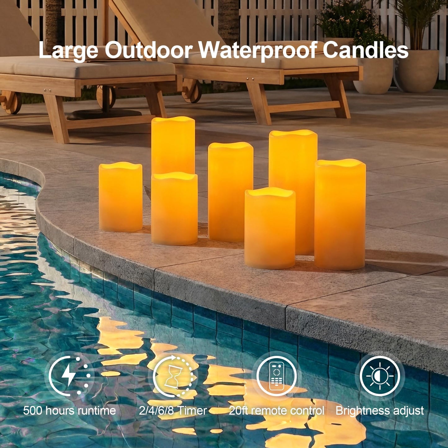 5plots 4"×10" Large Outdoor Waterproof Flameless Candles Ivory White with Timer & Remote, Battery Operated LED Flickering Pillar Candles for Patio Porch Halloween Christmas Lantern, Set of 2