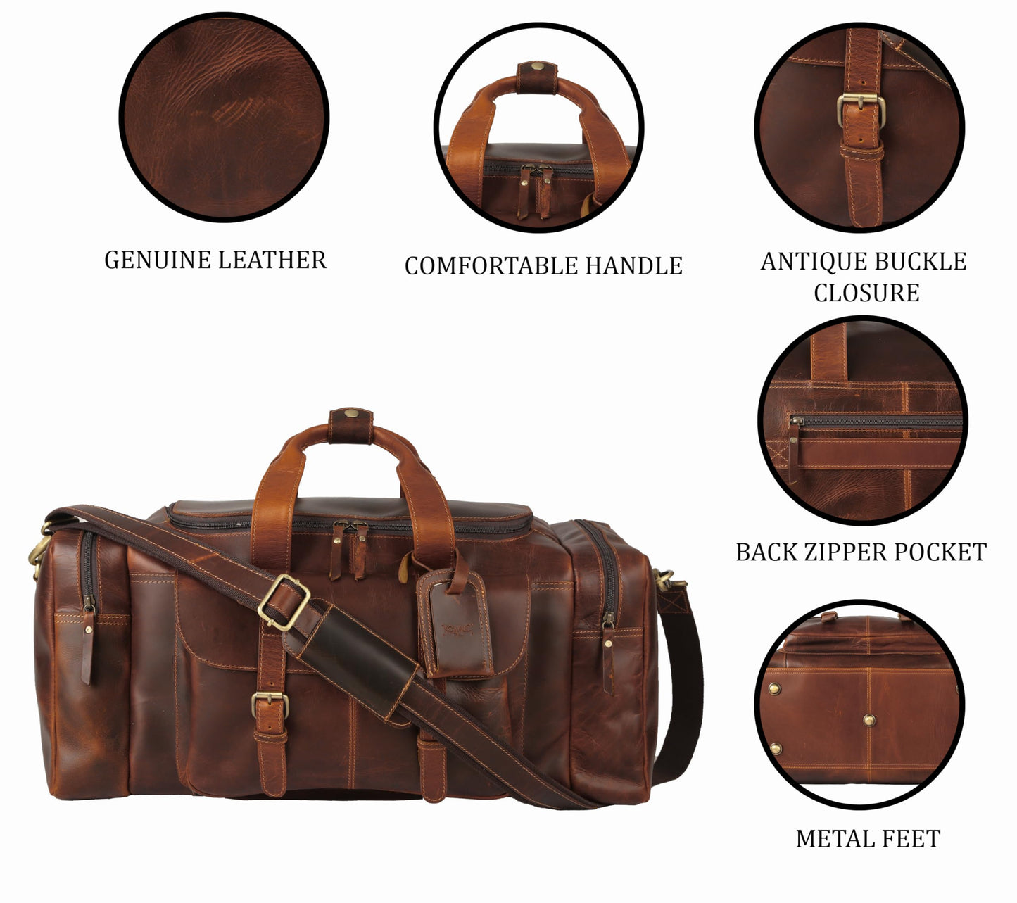 Leather duffel bag 24 Inch U Zip holdall Travel sports Duffle Weekend gym Sports