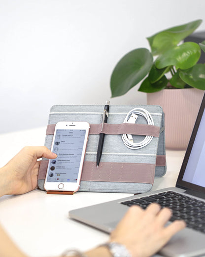 Beblau FOLD Portable TECH Organizer attachable to your Devices | Desk Sleeve | Gadget case | Working from Home Essentials | Laptop accessories | Backpack Insert | Portfolio |