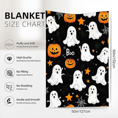 Throw Blanket, Halloween Blanket Cartoon Ghost Pumpkin Throw Blankets for Bed Kids Adults, Lightweight Cozy Blanket for Living Room, Bedroom 50"x60"