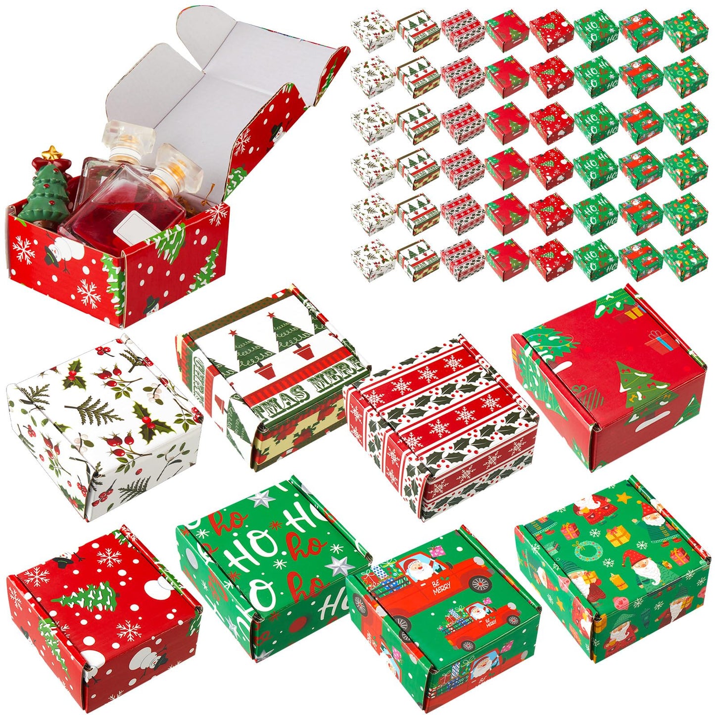 Tenceur 48 Pack Small Christmas Gift Boxes with Lids 4 x 4 x 2 Inch Christmas Clothes Boxes Corrugated Cardboard Wraping for Packaging Xmas Gift