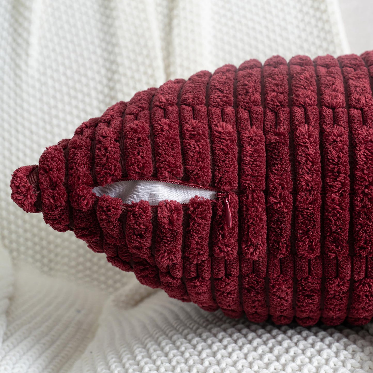 Smile of hope Pack of 2 Burgundy Corduroy Decorative Pillow Covers 18x18 Inch Soft Striped Boho Throw Pillow Covers Modern Farmhouse Home Decor for Sofa Living Room Couch Bed