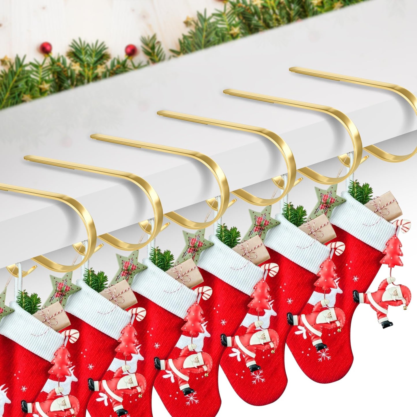 Ginbel Direct 8 Pack Christmas Stocking Holders Mantel Stocking Hanger Holder Christmas Decoration Supplies