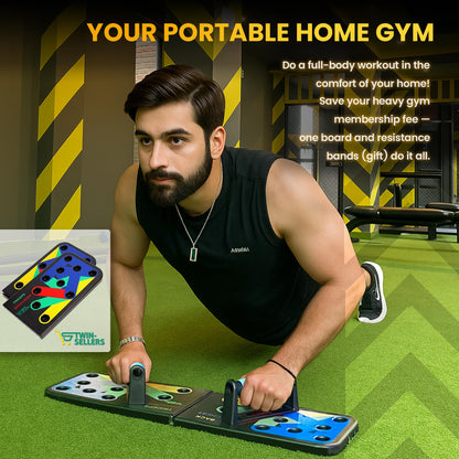 Push Up Board for Men – 20 in 1 Detachable Fitness Board with 5 Resistance Bands, Adjustable Pushup Handles, Perfect Push Up Bars for Home Gym Workout Equipment Training