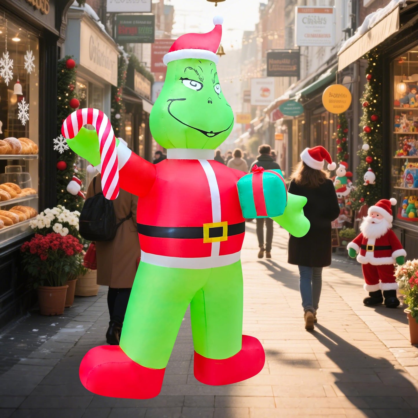 eLUUGIE 12ft Giant Christmas Inflatable Yard Decor Green Santa Monster Build-in LED Outdoor Blow up Christmas Decorations for Yard/Lawn/Garden