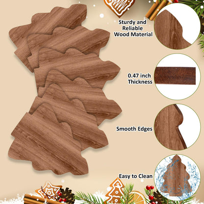 Teenyyou 12 Pcs Christmas Tree Cutting Boards Gift with Cheese Knives Bulk Xmas Charcuterie Board for Kitchen Wooden Bread Serving Tray Platters for Holiday Party Decoration(Acacia Wood)
