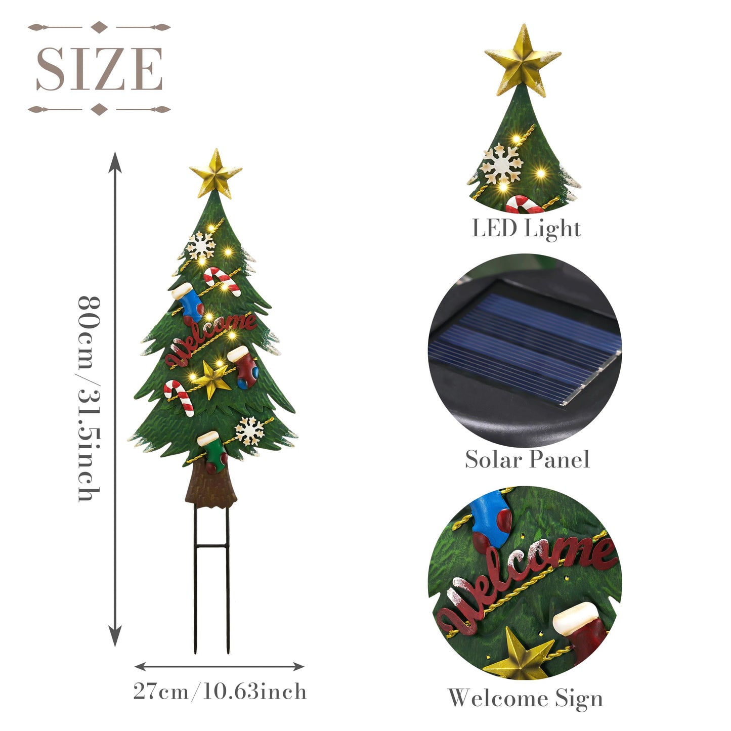 TERESA'S COLLECTIONS Christmas Garden Stake, Metal Outdoor Christmas Tree Decorations for Home, Welcome Sign with Solar Light, Green Waterproof Decoraions for Yard, Party Gifts,31"