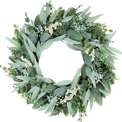 26" Eucalyptus Wreaths Large Artificial Greenery Outdoor/Indoor Wreath Spring/Summer Wreath Green Wreaths for Front Door Porch Window Wall Hanging Decor All Year Round Wr-eath（Green）