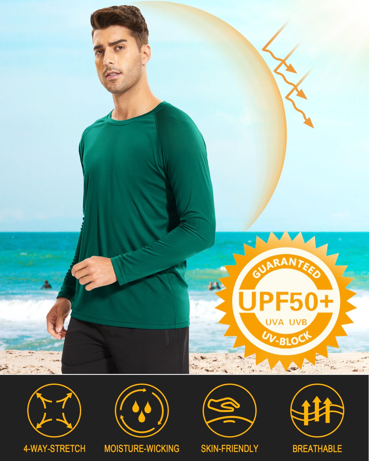 MAGCOMSEN Mens Athletic T-Shirt Long Sleeve Rashguard UV Sun SPF Hiking Climbing Outdoor Running T-Shirt Rashguard Shirts Emerald Green