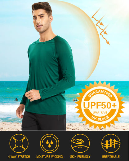 MAGCOMSEN Mens Athletic T-Shirt Long Sleeve Rashguard UV Sun SPF Hiking Climbing Outdoor Running T-Shirt Rashguard Shirts Emerald Green