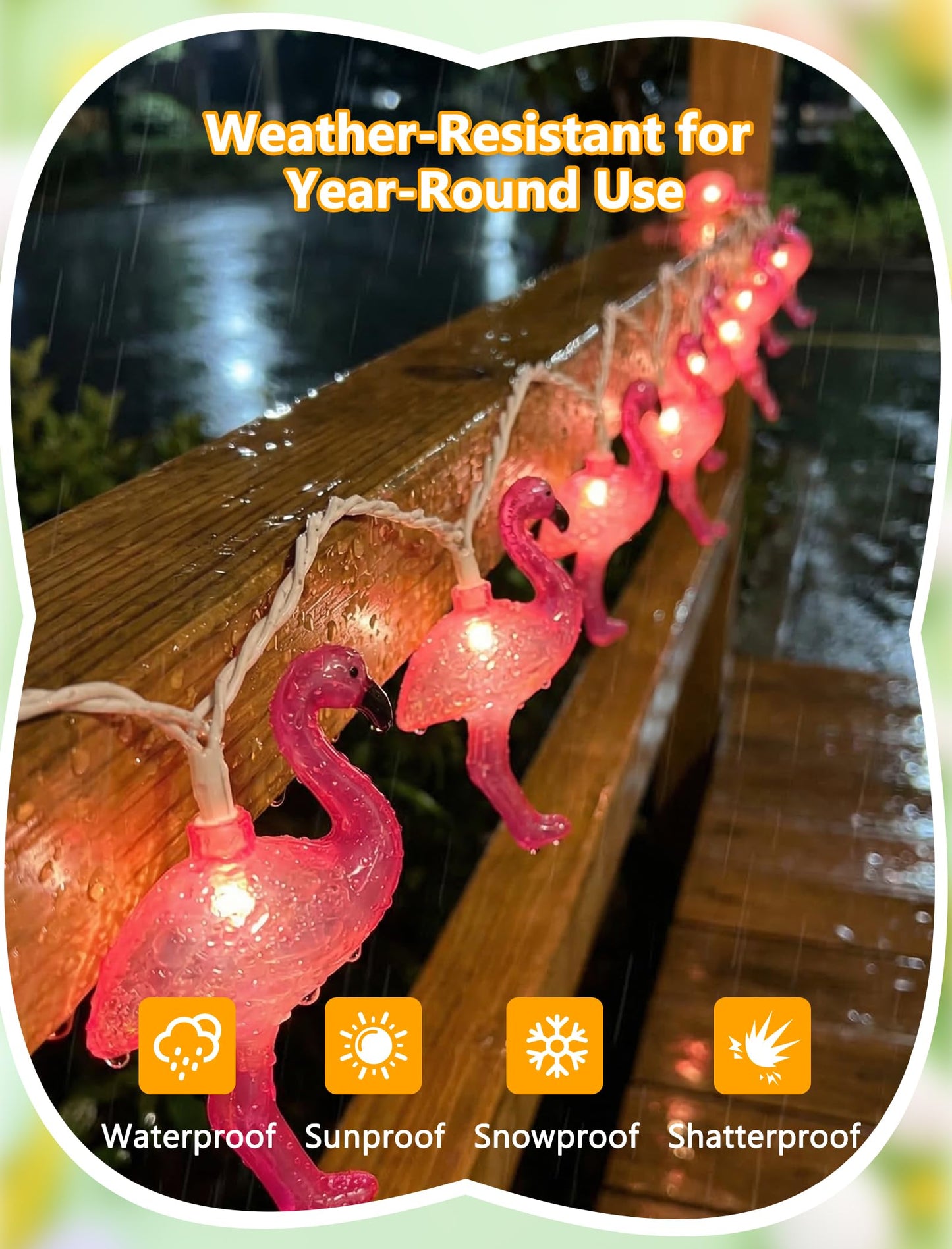 8.5Ft Pink Flamingo String Lights Plug in, Summer Decorative String Lights with 10 LED Flamingo Decor Lights, Tropical Beach Light Waterproof for Bedroom Patio Hawaiian Tiki Luau Party Summer Decor