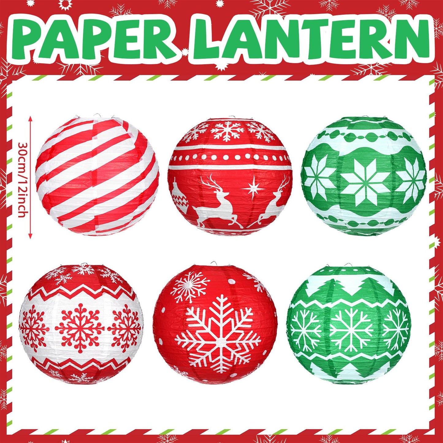 Bencailor 12 Pcs Summer Christmas Hanging Paper Lanterns Set Xmas Decorative Party Round Hanging Lamps for Summer Xmas Home Decoration Supplies Props Holiday Decor(12 Inch,Christmas Tree)