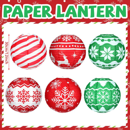 Bencailor 12 Pcs Summer Christmas Hanging Paper Lanterns Set Xmas Decorative Party Round Hanging Lamps for Summer Xmas Home Decoration Supplies Props Holiday Decor(12 Inch,Christmas Tree)