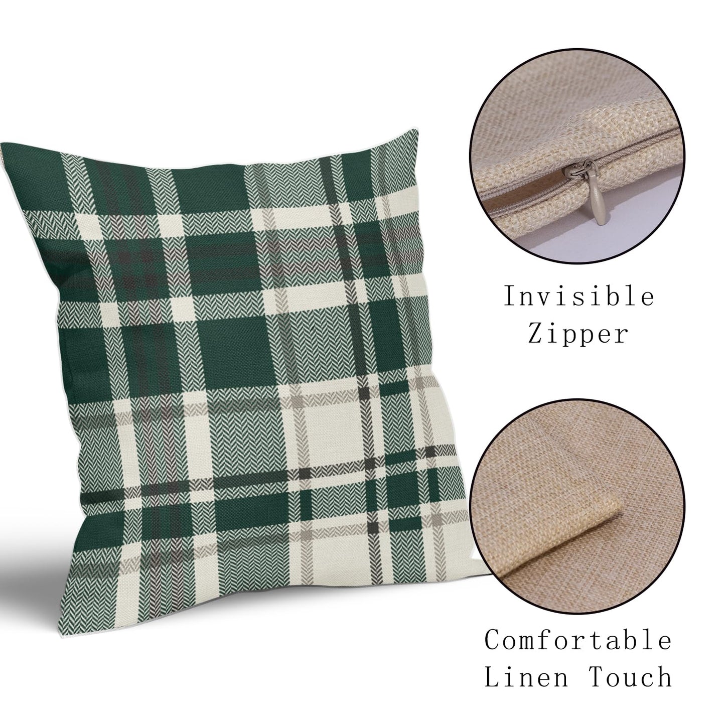 Christmas Plaid Pillow Covers 16x16 Set of 2 Forest Green Grey Buffalo Checkered Decorative Tartan Pillowcases Xmas Winter Holiday Outdoor Rustic Farmhouse Throw Cushion Case Decor for Couch Sofa Bed