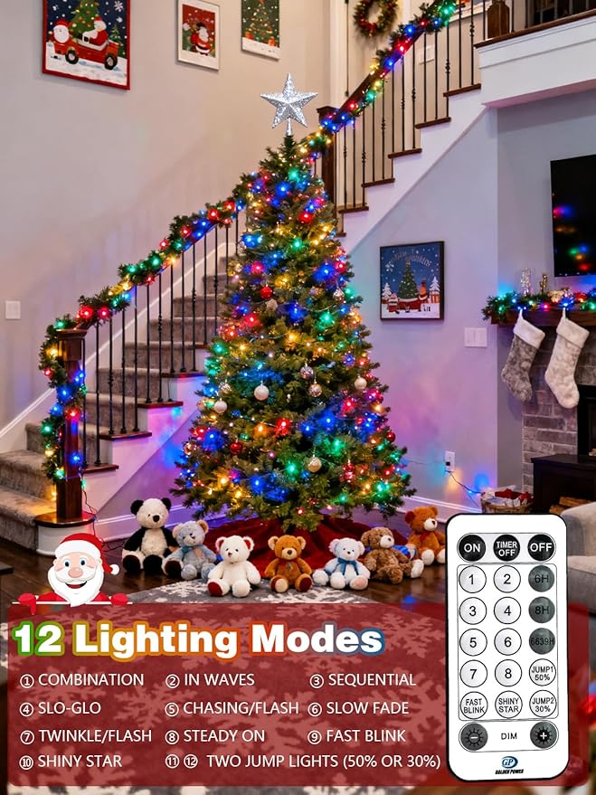 Voice Controlled Christmas Lights with Remote, 165 FT 500 LED String Lights Indoor Outdoor with 12 Modes 3 Timers, Dimmable Twinkle Light Plug in Waterproof for Xmas Tree Party Decor, Multicolor