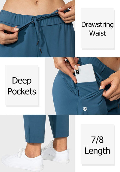 G Gradual Women's Pants with Deep Pockets 7/8 Stretch Sweatpants for Women Athletic, Golf, Lounge, Work (Indigo, Medium)