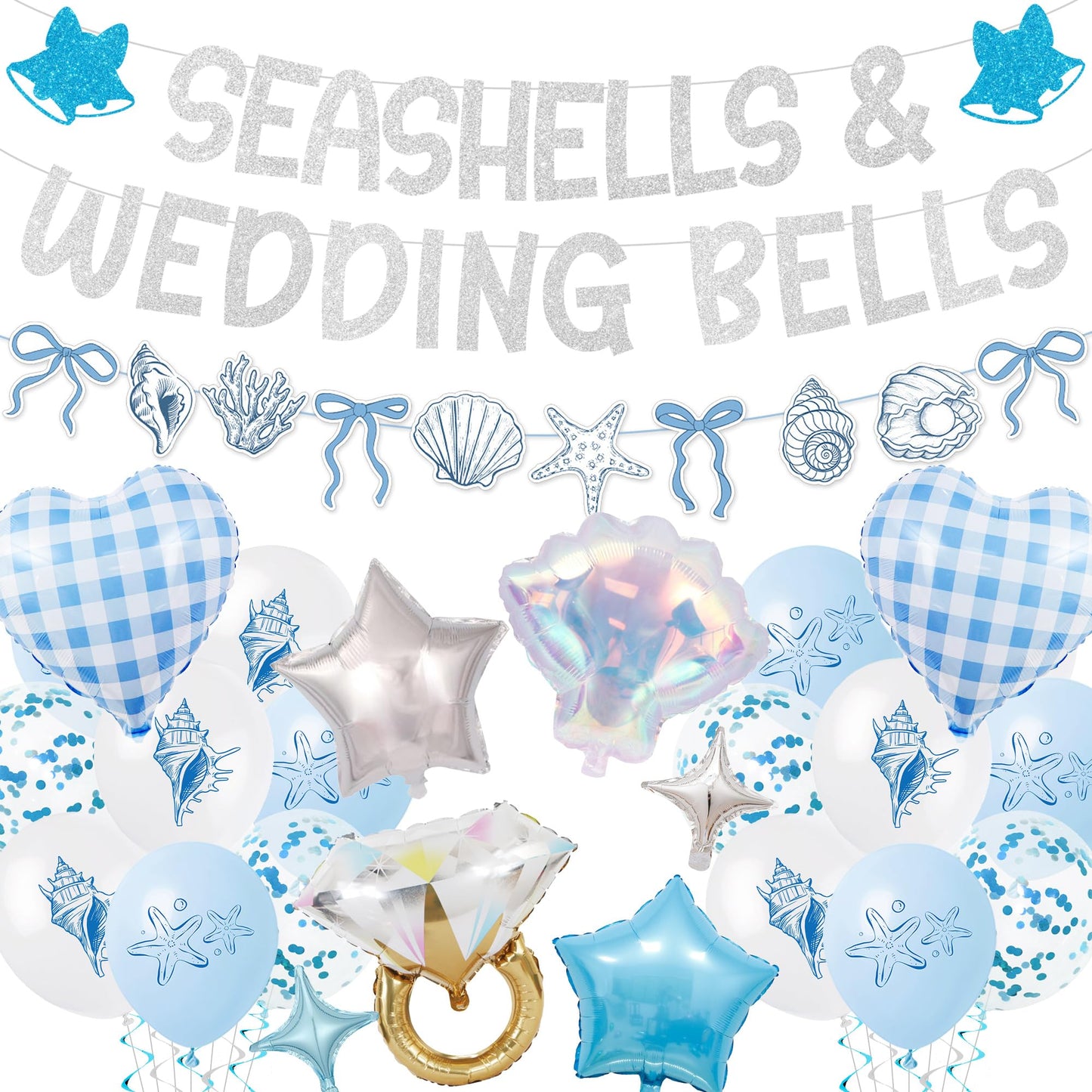 Seashells and Wedding Bells Decor - Beach Bachelorette Party Decorations with Shell Balloons Ring Banner Garland, Coastal Bridal Shower Last Toast on the Coast Enagement Supplies