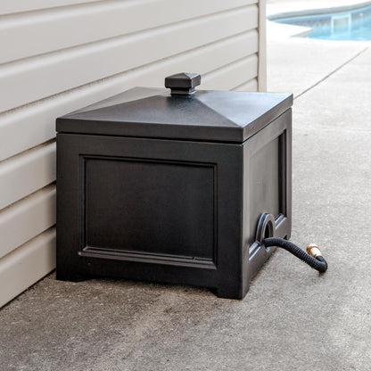 Mayne Fairfield Garden Hose Bin - Black - 17in L x 17in W x 18in H - Holds up to 100 ft. of standard garden hose (5858-B)