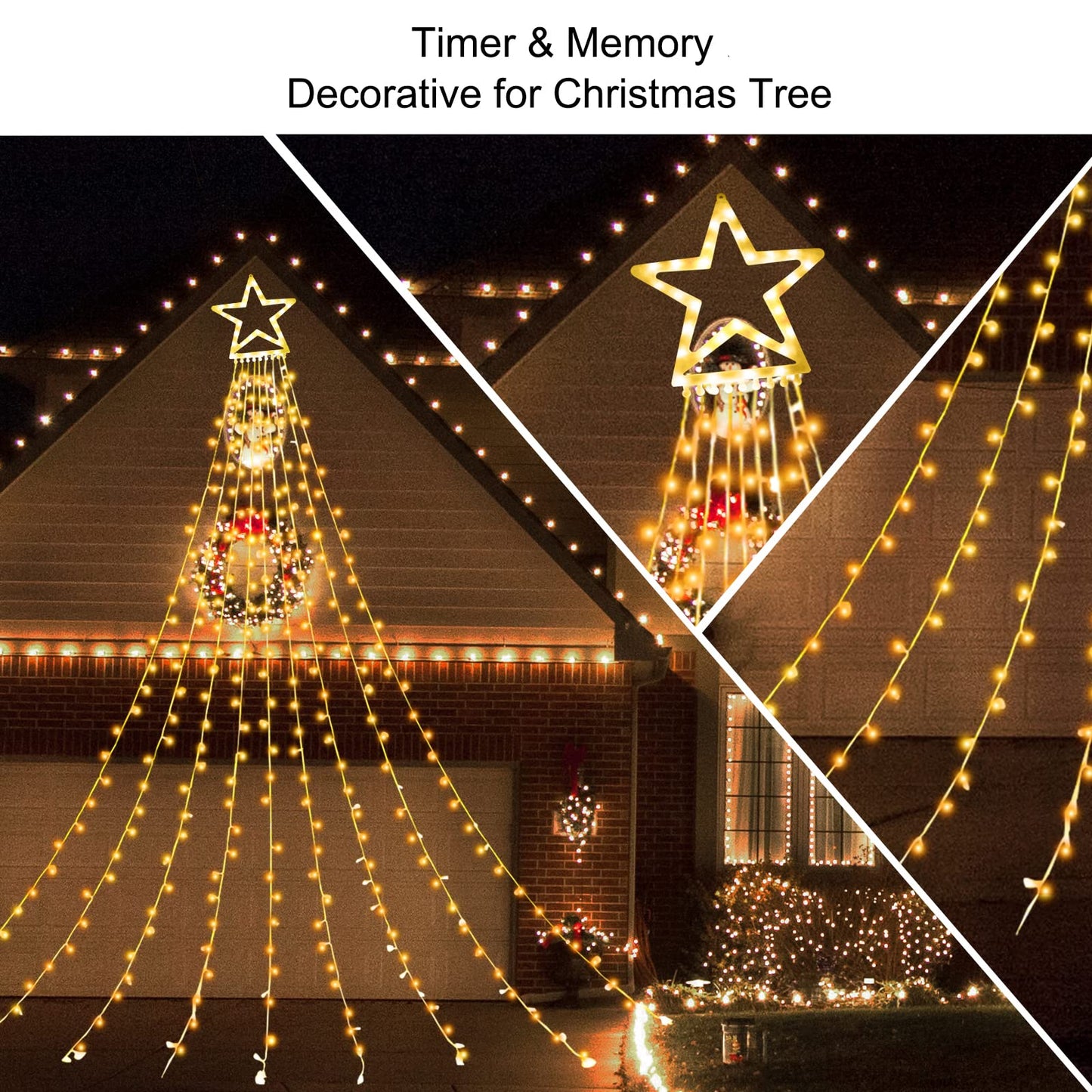 ZTX Christmas Star String Lights,11 Lighting Modes Christmas Decorations Clearance Outdoor 11Ft Waterfall Christmas Tree Lights for Christmas,New Year,Birthday(Warm White)
