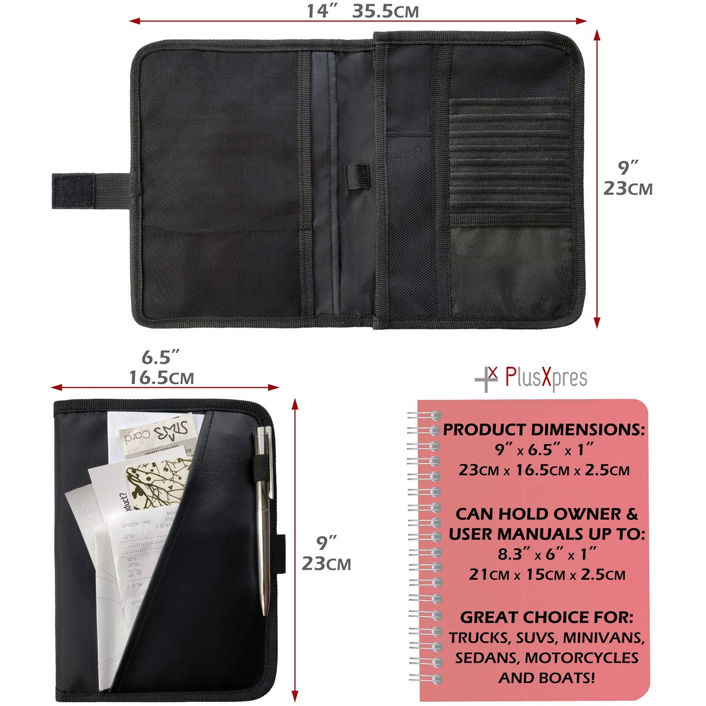 Glove Box Compartment Organizer - Car Document Holder - Owner Manual Case Pouch - Vehicle Storage Wallet for Registration & Insurance Card - Premium Auto Paperwork Holder - Log Book included - Black