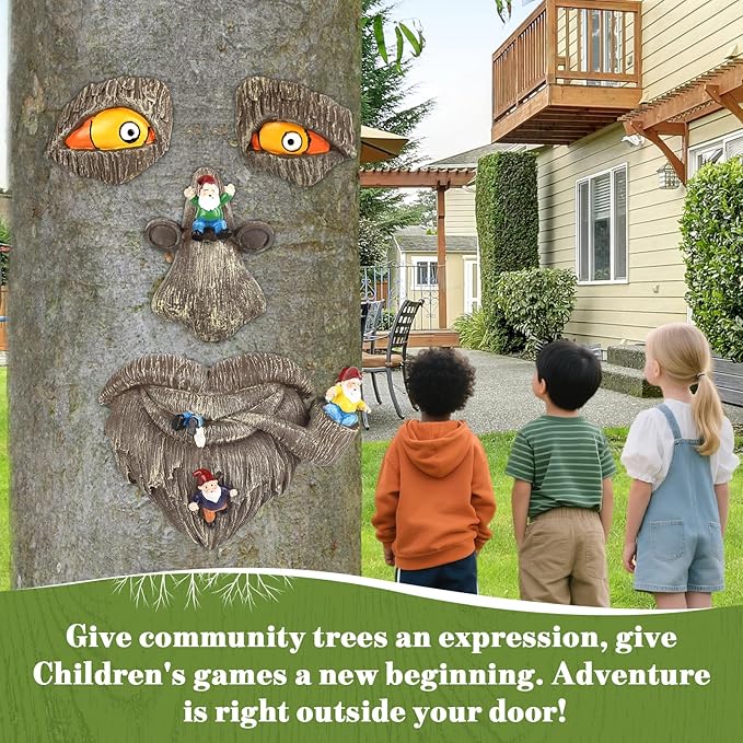 Tree Faces Decor Outdoor, face for Tree Decorations Art Garden Statues,Yard Art Clearance,Whimsical Yard Decor,Whimsical Outdoor Garden,Gardening Gifts,Halloween,Huggers,Funny,Scary,gnome
