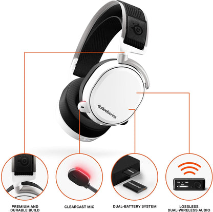 SteelSeries Arctis Pro Wireless - Gaming Headset - Hi-Res Speaker Drivers - Dual Wireless (2.4G & Bluetooth) - Dual Battery System - White
