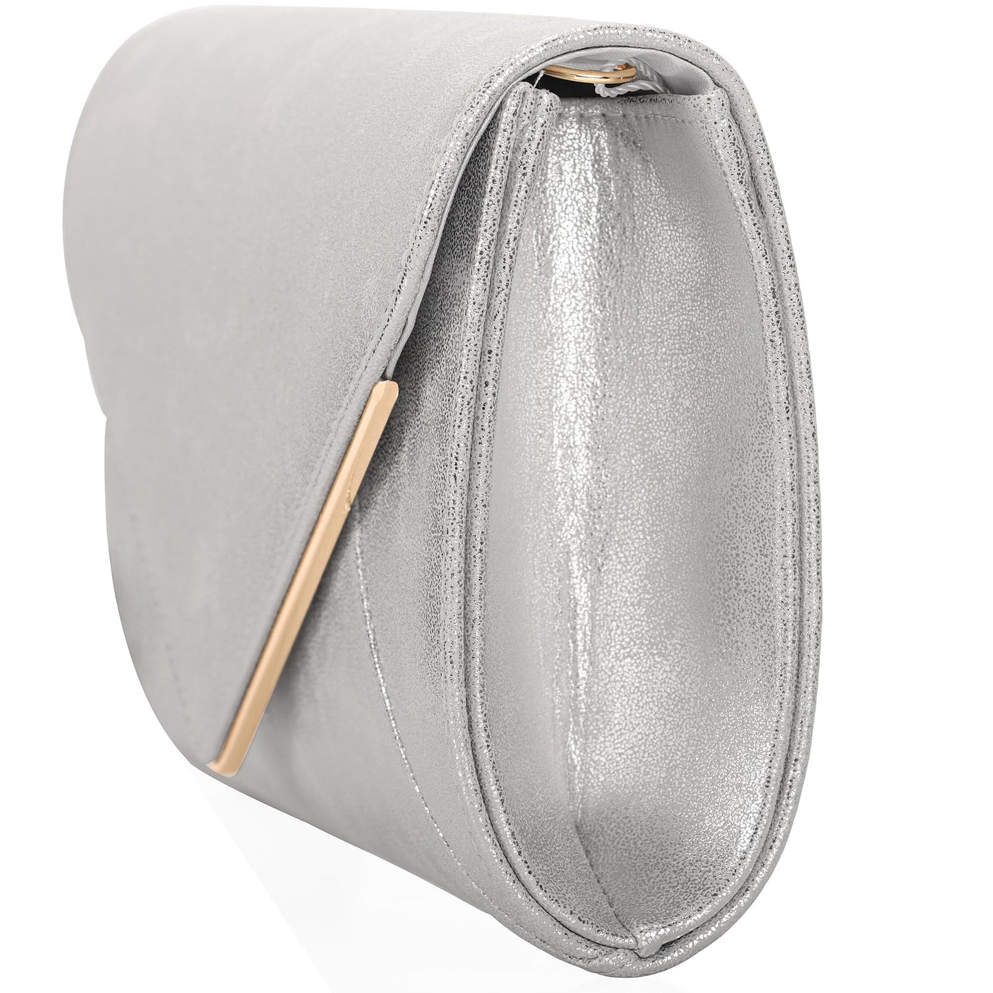 MOJISOLO PU Leather Clutch Purses Women Evening Envelope Handbag Prom Wedding Party Foldover Bag Silver