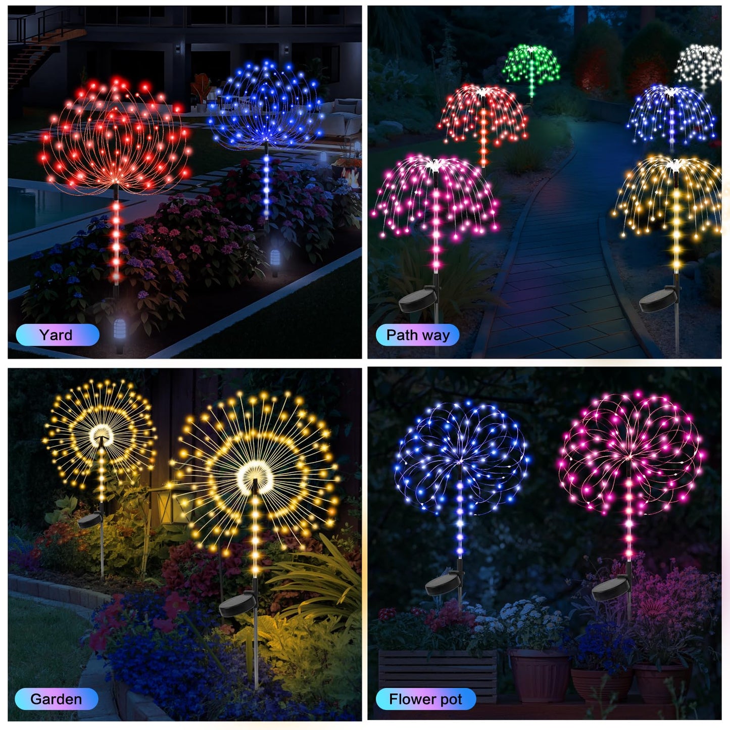 2 Pack 250LED Solar Garden Lights Outdoor, Dual Lighting Modes Firework Lights Solar Powered, Waterproof Twinkle Fairy Light Outside for Yard Patio Pathway Christmas Party Decorative（Purple