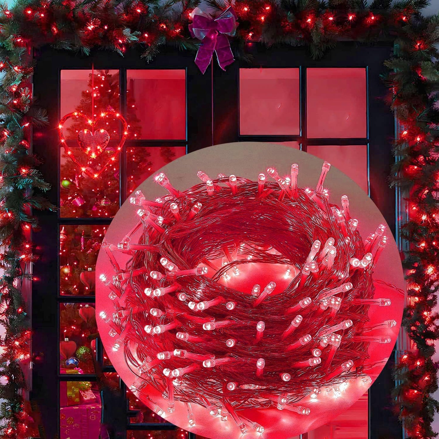 FULLBELL Red String Lights Indoor, 8 Modes Christmas Lights Plug in Fairy String Lights for Bedroom, 33ft 100 LED Outdoor for Christmas Tree Decor.