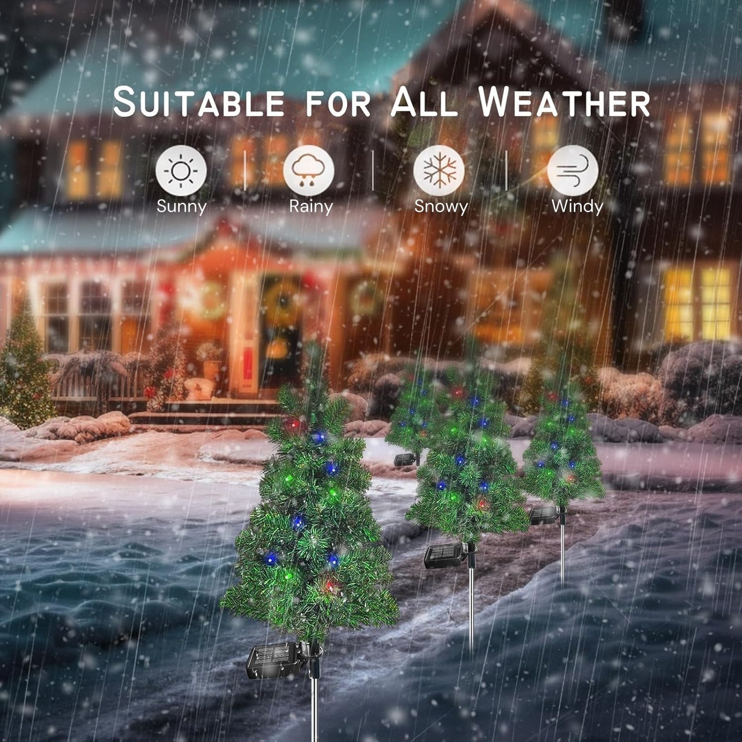 4PCS Solar Christmas Tree Garden Stake Lights Outdoor Waterproof Pathway Lights Xmas Tree Light for Lawn Patio Yard Front Porch Christmas Decor