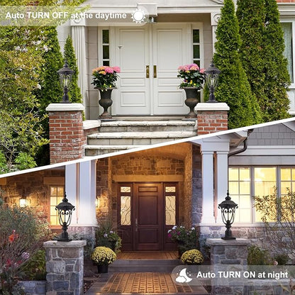 24 Inch High Outdoor Post Light Fixture with Dusk to Dawn Sensor, Bronze Post Lantern with Pier Mount, Exterior Pole Lighting with Seeded Glass for Yard, Garden, Patio and Pathway, LMMS0519-M