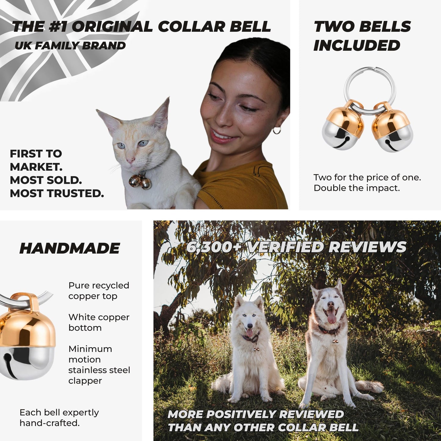 Beau's Bells 2 Extra Loud Cat & Dog Bells | Pet Tracker | Save Birds & Wildlife | Luxury Handmade Copper (Small)