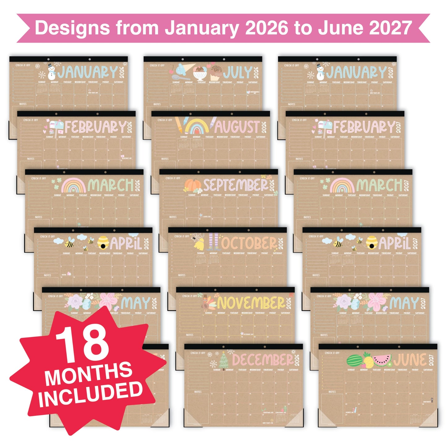 Hadley Designs Large Teacher Desk Calendar 2026-2027 - Desktop Calendar 2026, 18-Month Desk Calendars for Home, Office & Classroom, Cute Classroom Must Haves, Teacher Appreciation Gifts